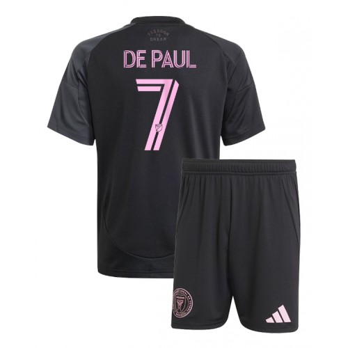 Stroje piłkarskie Inter Miami Rodrigo De Paul #7 Koszulka Wyjazdowej dla dzieci 2025-26 Krótki Rękaw (+ szorty)